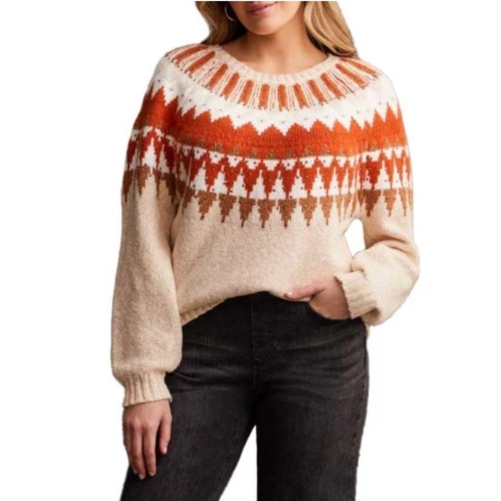 Tribal Aztec Fair Isle Sweater XL Boho Western Cozy Knit Studded Pullover